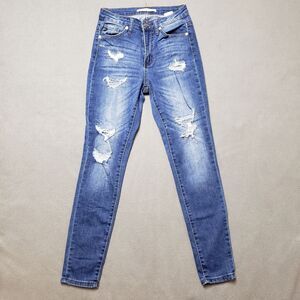 KANCAN Alexis Med Dark Wash High Rise Distressed Destroyed Skinny Jeans 25 / 3